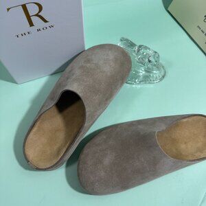 The Row Tan Suede Slippers Minimalist Design